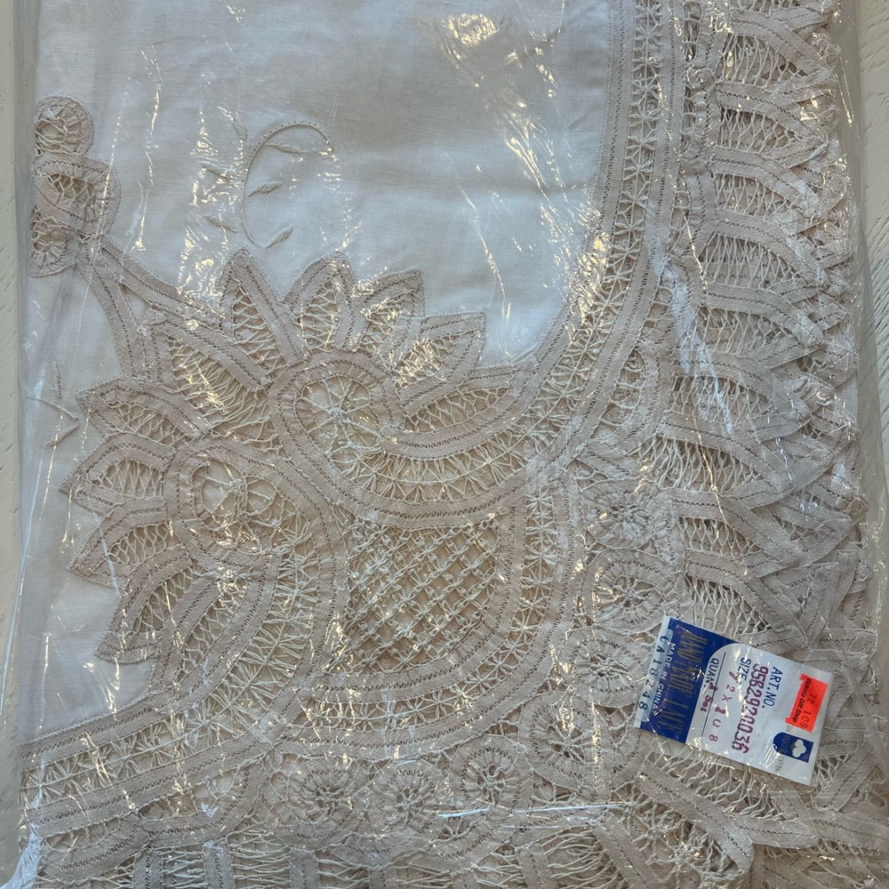 Beige Elegant bottom Lace Tablecloth size 72x108 hand made